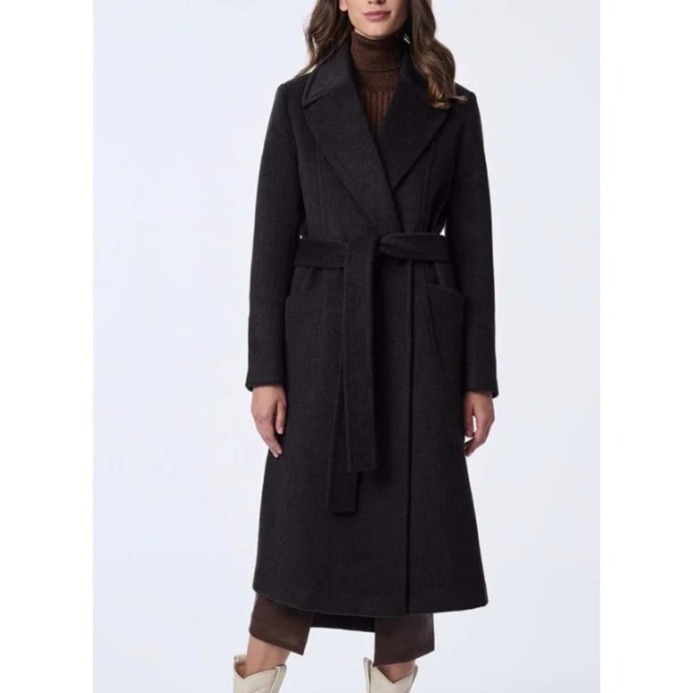 NWT BERNARDO Belted Wool Blend Longline Coat Black Women Large Winter Comfort